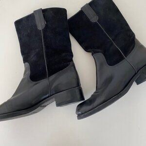 Arturo Chiang Black Leather and Suede Boots Woman, size 10M